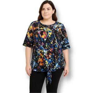 Eye Candy 3X Black Paint Splatter Abstract Print Tie Front Artsy Festival Retro